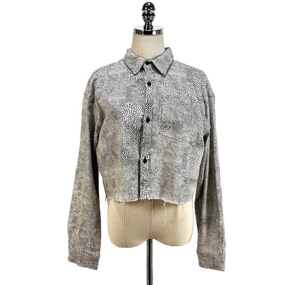 GRLFRND Christy Jacket Stretch Denim Crop Top Animal Attraction White Black - Picture 11 of 11